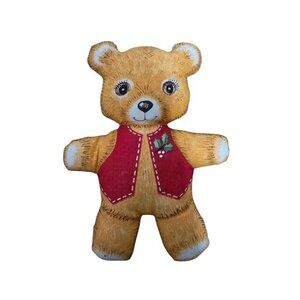 Vintage Handmade Miniature 6" Plush Stuffed Teddy Bear Christmas Vest